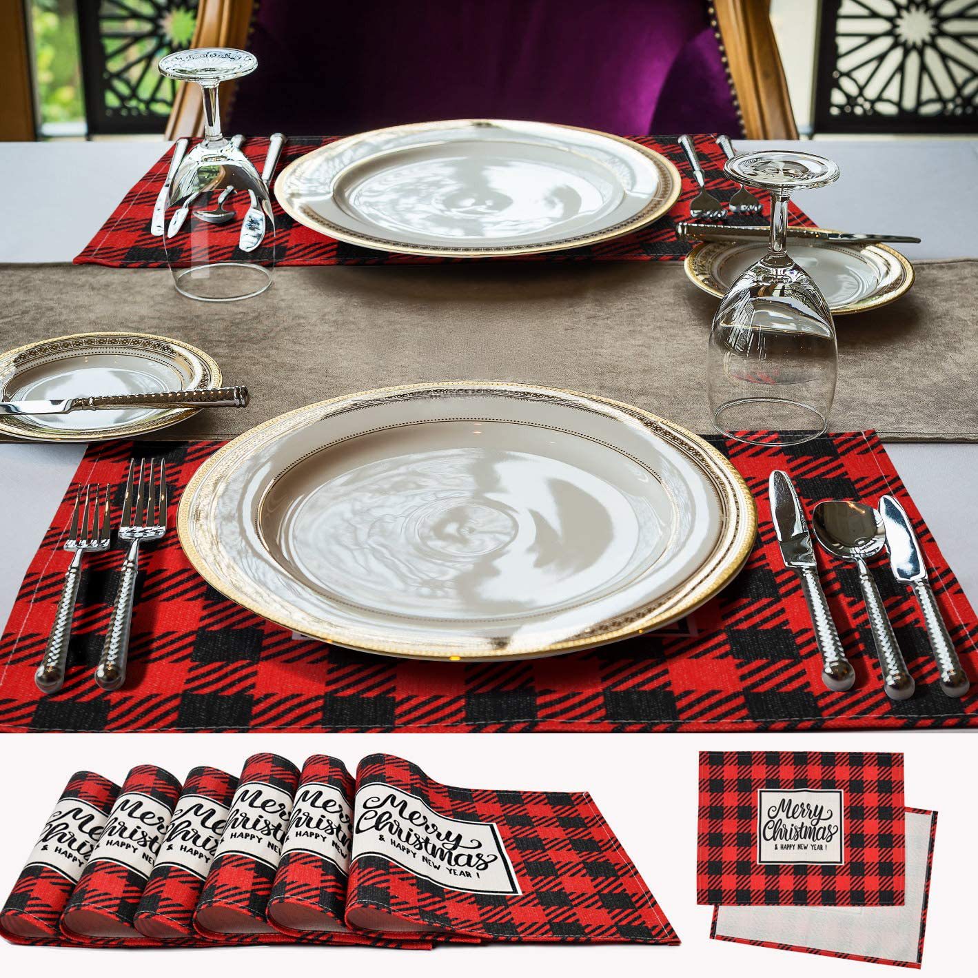 Christmas Placemat Nordic Style English Letter Napkin Western Restaurant Tablecloth Bowl Mat Linen Heat Proof Mat Dining Table Cushion