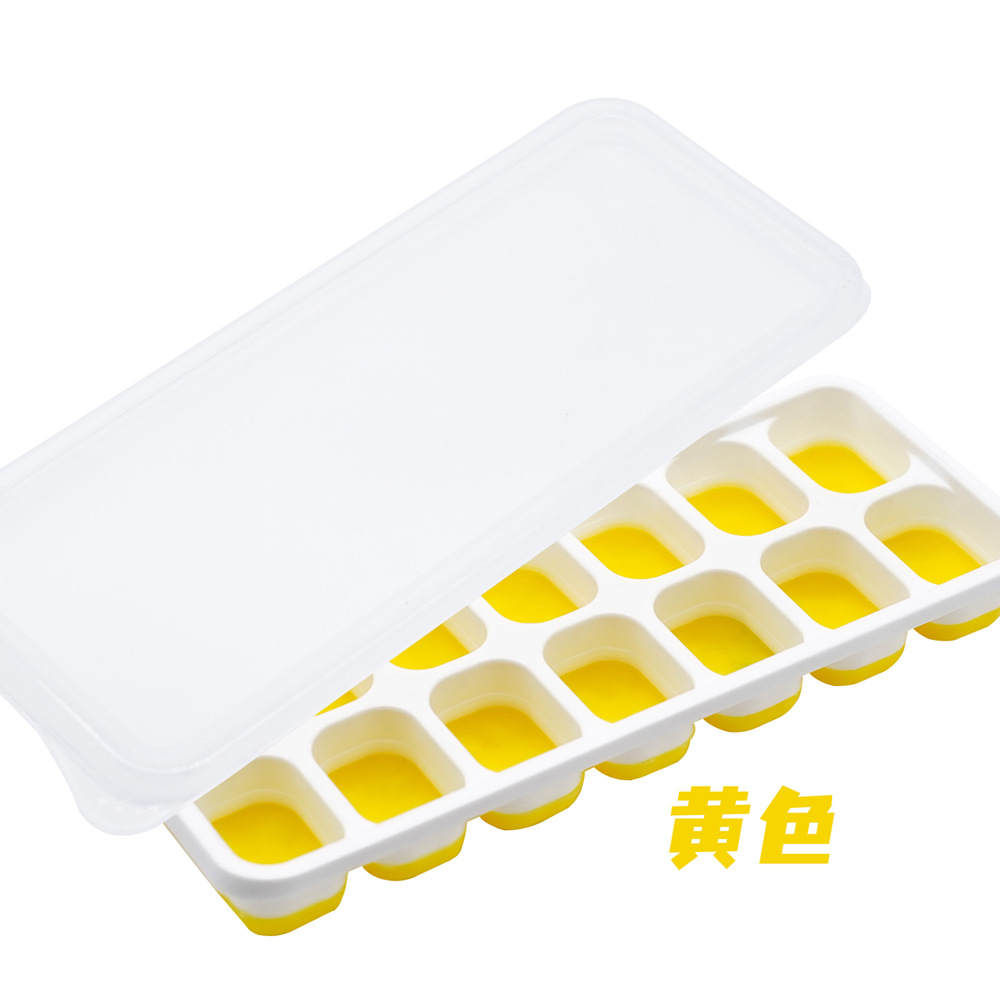 14 Grid Ice Tray Square Ice Cube Mold with Lid Silicone Ice Tray Soft Bottom Easily Removable Mold Ice Maker Homemade Ice Cube Box