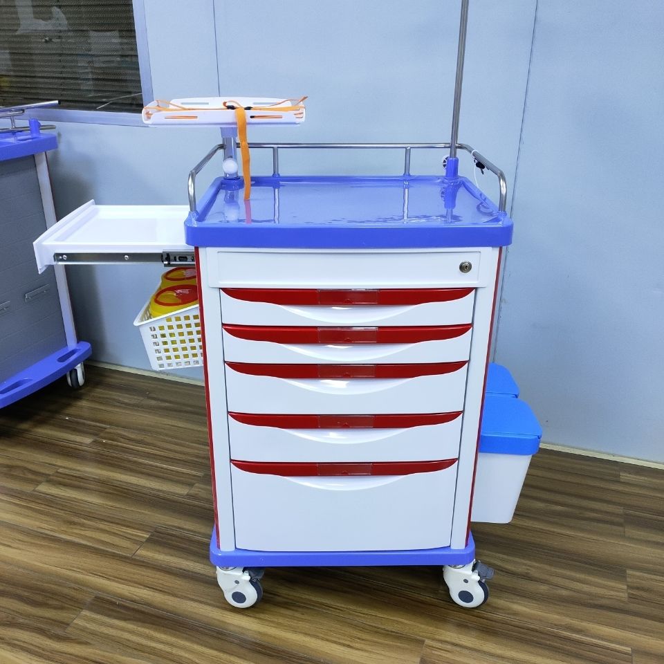 医用abs抢救车医用推车送药车口腔推车换药急救推车医用蓝色16格