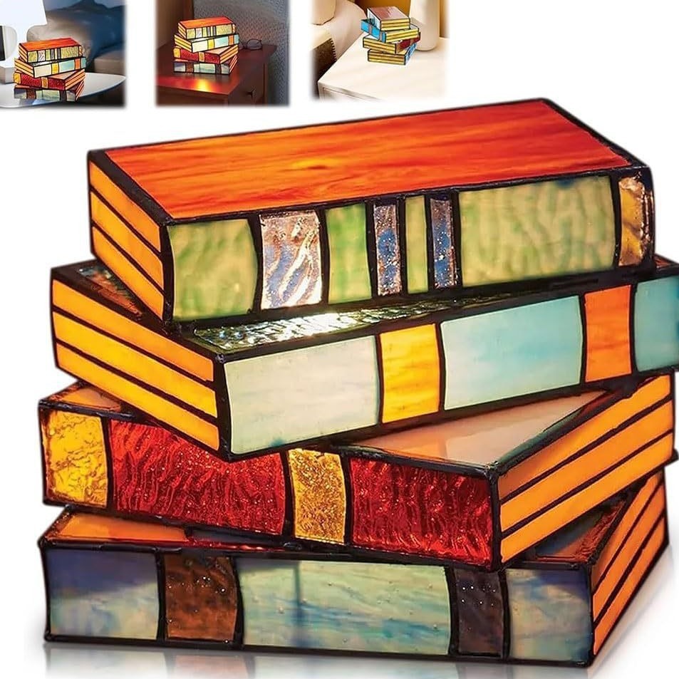 跨境新品 stained glass stacked books lamp 彩色艺术玻璃叠书灯