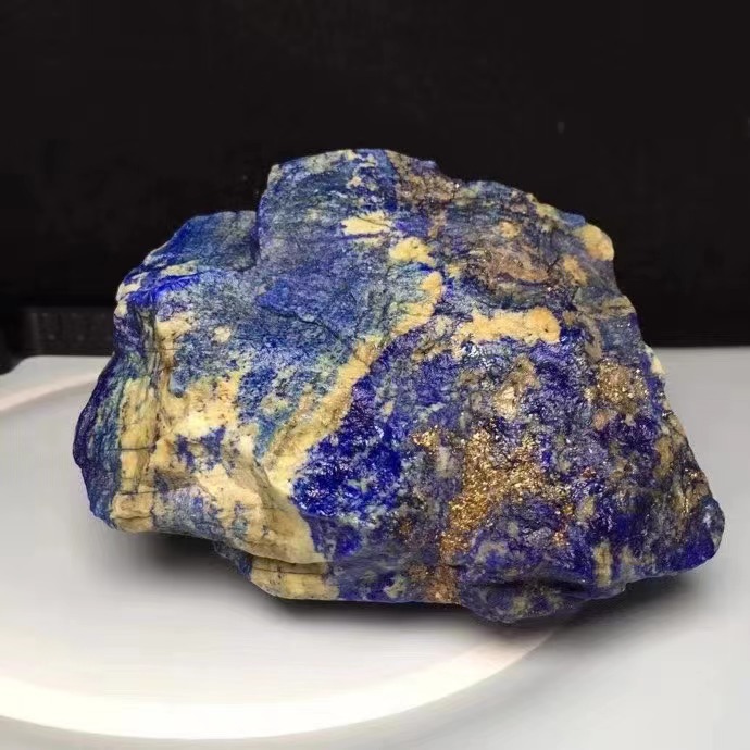 天然青金石老矿料青花瓷原石标本摆件颜色如图带金带白林艺珠宝