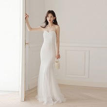 白色吊带晚礼服宴会气质高仙设计感鱼尾仙气婚纱裙