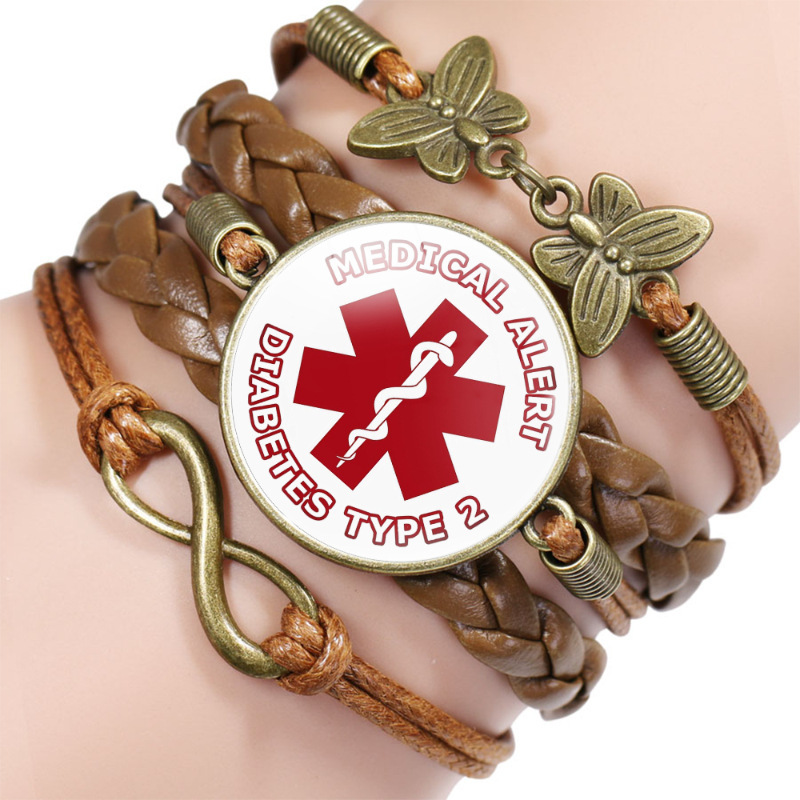 跨境速卖通医疗标志生命之星diabetic糖尿警示语手环时光宝石手链