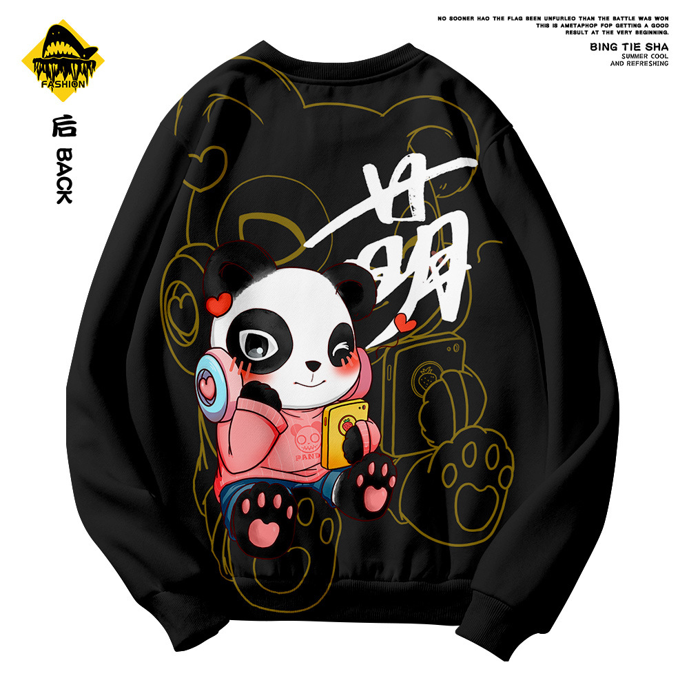 2021新款时尚潮牌情侣装小熊猫ins 款式圆领长袖卫衣薄款一件定制