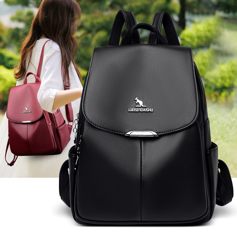 Women's Backpack Soft Leather Simple Women's Large-Capacity Backpack Commuting Fashion Personality Trendy Backpack Waterproof