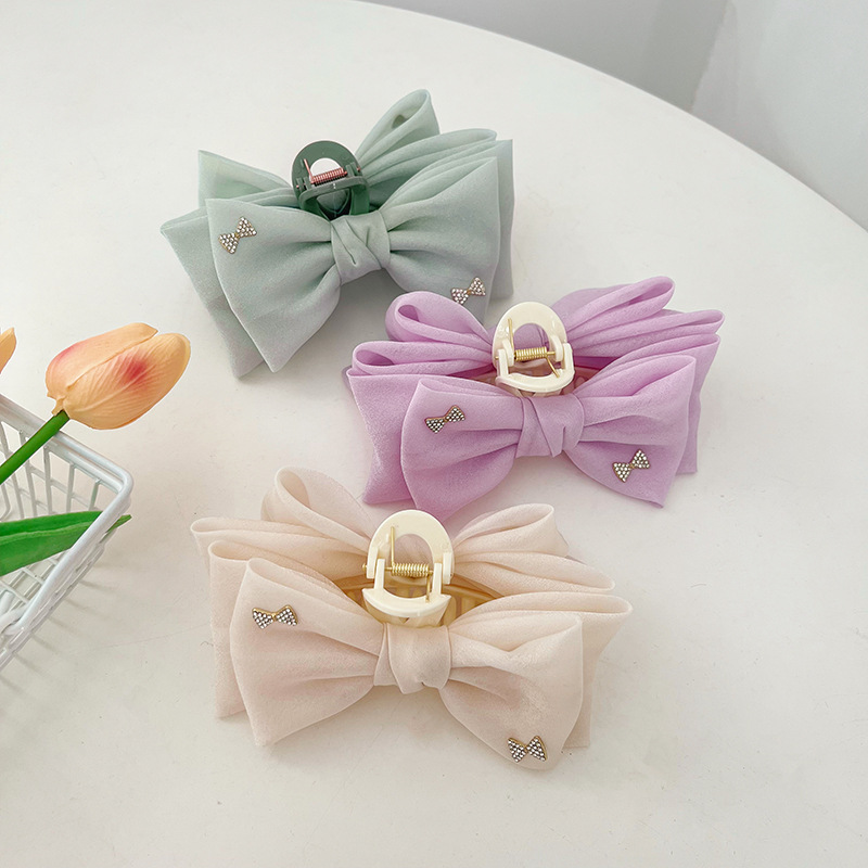 Mesh Super Fairy Double-Sided Bow Claw Clip 2023 Classic Style All-Match Shark Clip Hair Accessories Hairpin Solid Color Hair Jaw Clip