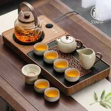 茶具套装家用汝窑一整套轻奢客厅小型自动茶盘茶台烧水壶一体