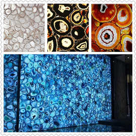 2%蓝色玛瑙石艺术板云石灯片蓝色透光石橱窗背景 水晶天然透光板临沂