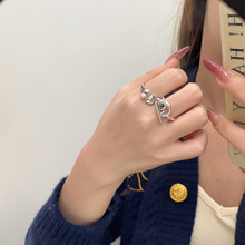 银瑞泰s925纯银开口女戒指集合款韩国ins同款小众设计高级可调节