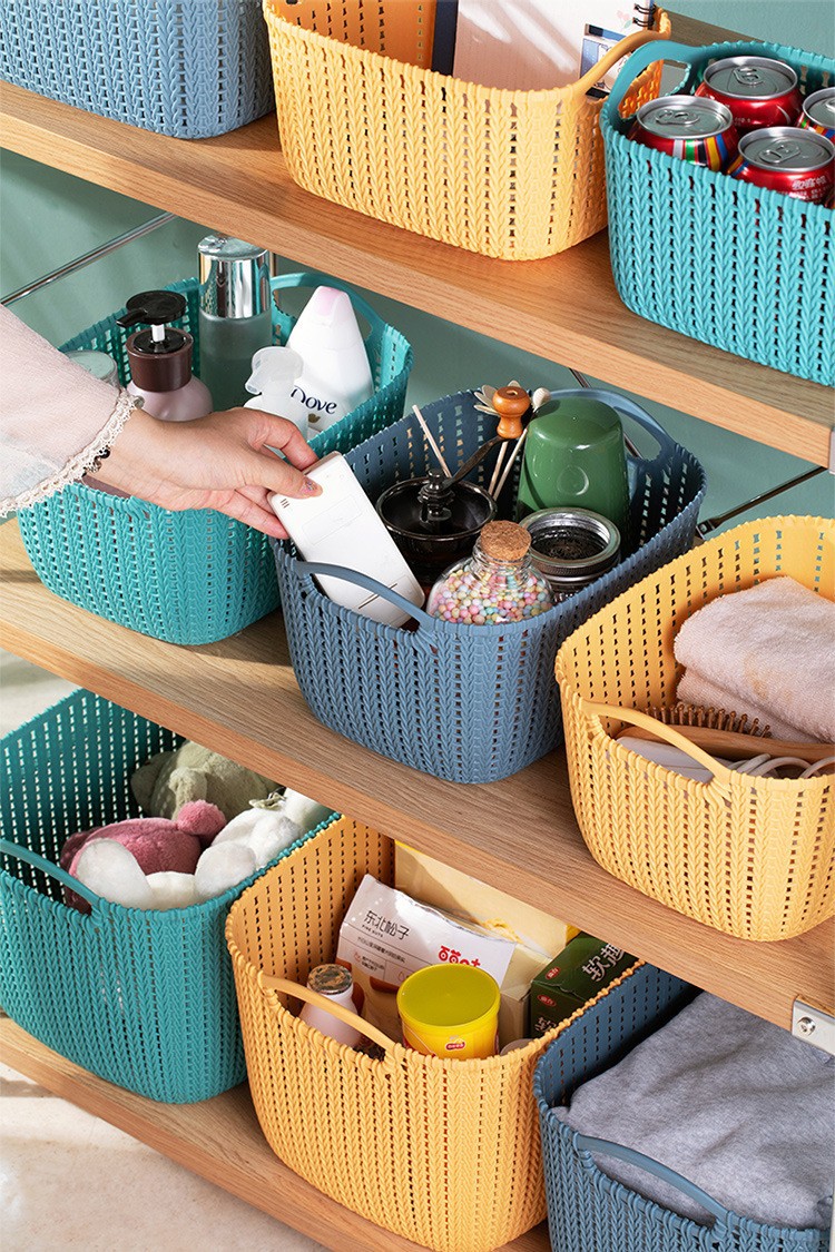 仿藤编收纳篮杂物框桌面零食置物篮收纳筐洗浴洗澡篮加厚塑料篮子