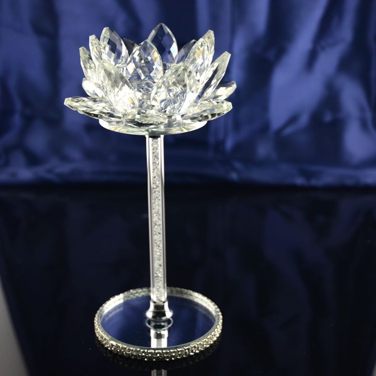 Crystal Lotus Candlestick Light Luxury with Diamond High Foot Base Decoration Crystal Candle Cup