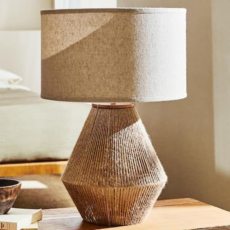 Bohemian Fabric Table Lamp Bedroom Bedside Bed B & B Living Room Desk Ambience Light Retro Nostalgic Rope Woven Desk Lamp