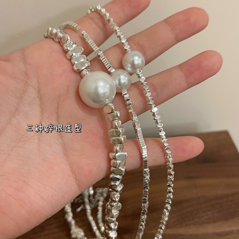 New Small Pieces of Silver Pearl Necklace Women's Japanese and Korean Simple and Light Luxury Niche Design Twin Choker Clavicle Chain Neck Chain