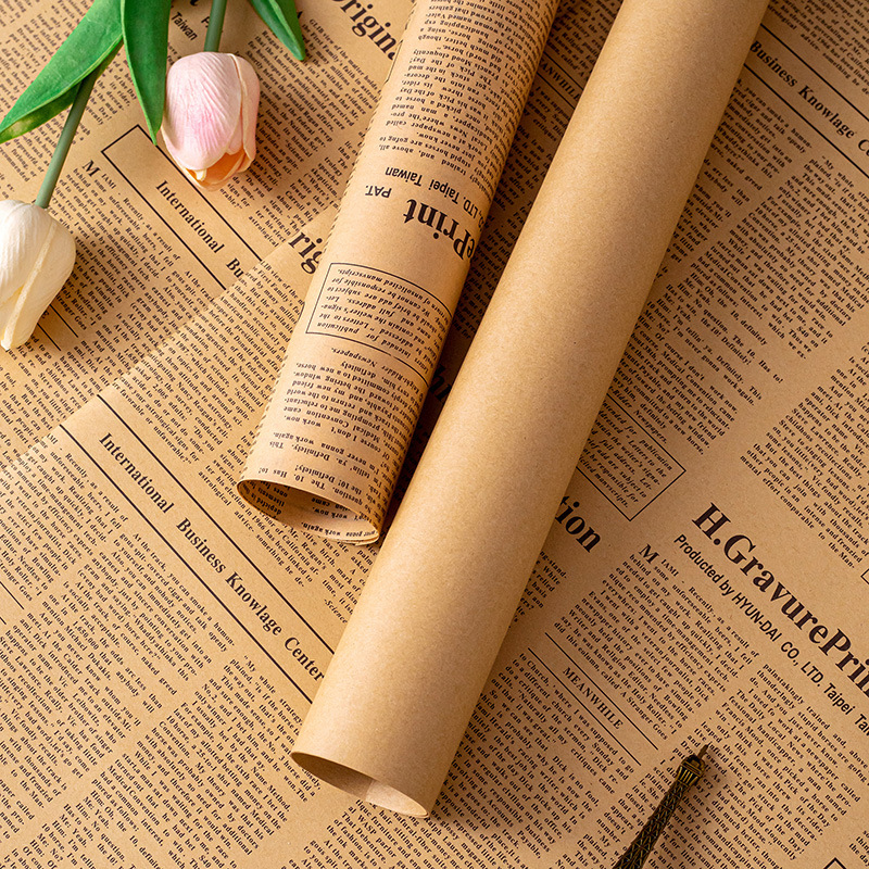 Retro Kraft Paper Book Wrapper Gift Floral Florist Bouquet Wrapping Paper Material Flowers Dacal Paper English Newspaper