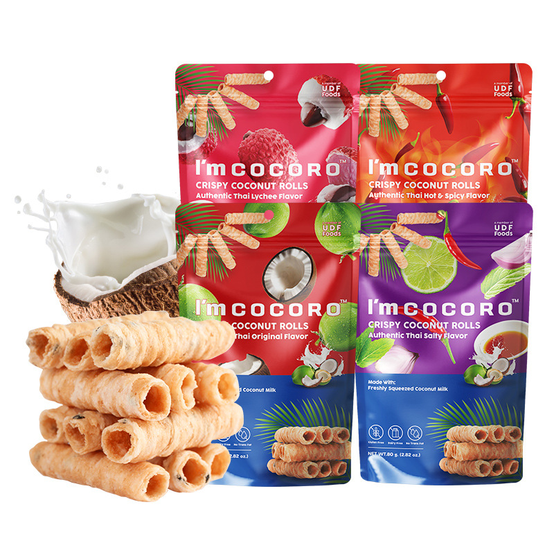 泰国进口I'mcocoro椰子卷80g荔枝味咸香原味鸡蛋卷饼干糕点零食