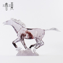 新中式透明树脂动物雕塑售楼处办公室玄关大型软装艺术品骏马摆件