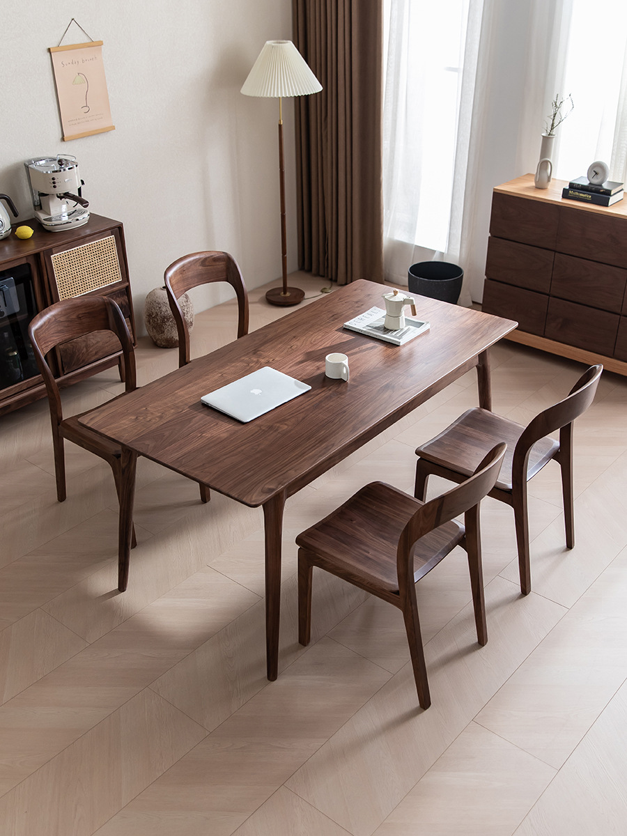 匠人木语北美黑胡桃木餐桌椅组合北欧餐厅原木现代简约网红饭桌