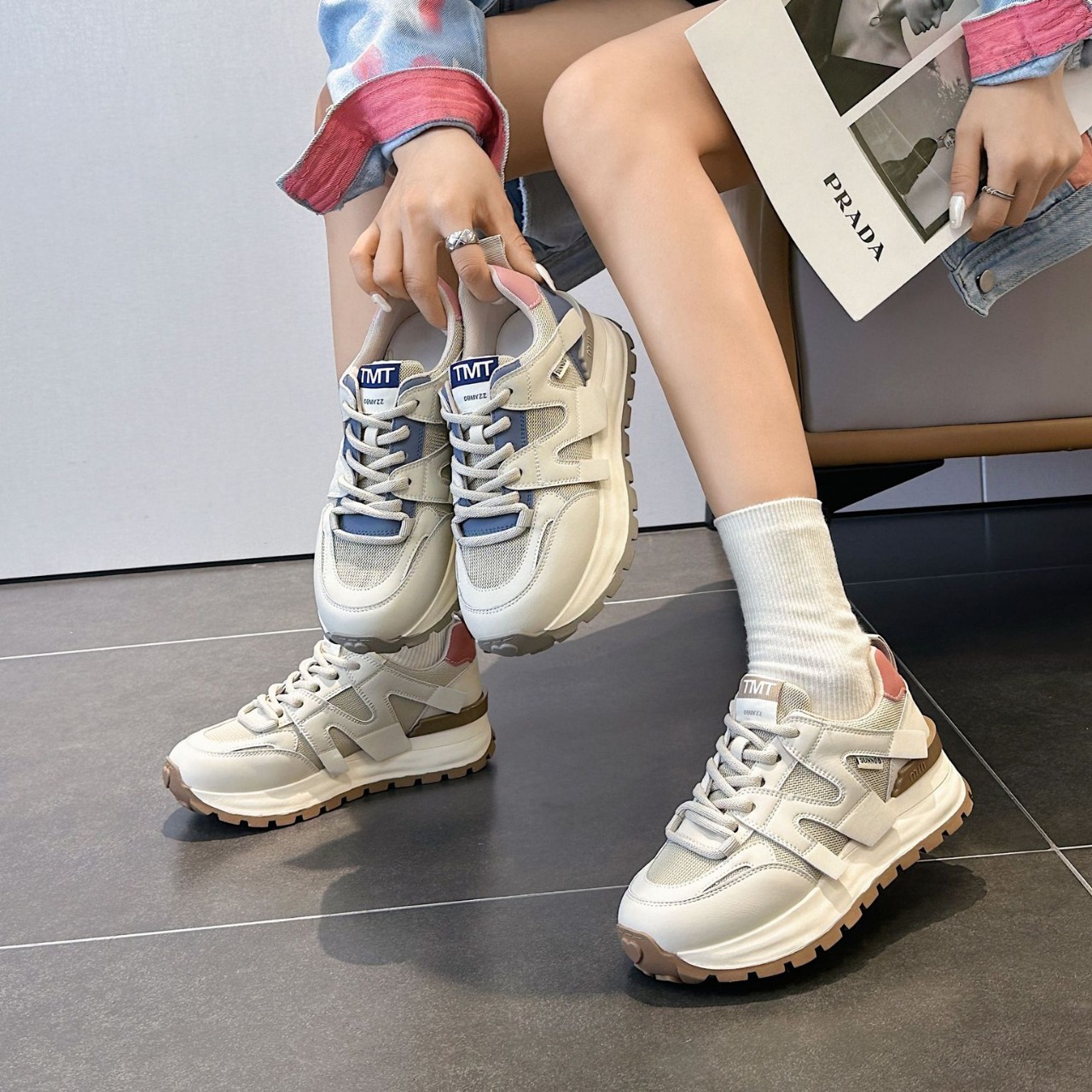 真皮阿甘鞋女2024春新款女鞋网红运动风休闲鞋韩版百搭厚底跑步鞋