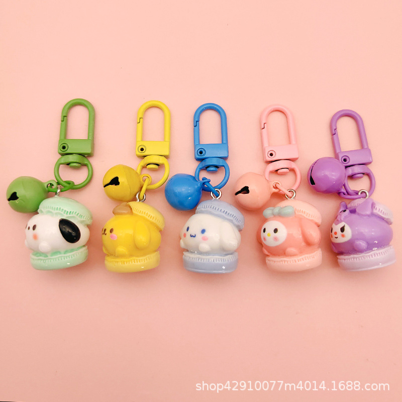 Cute Sanrio Keychain Girl Cartoon Macaron Color Bell Ornaments Schoolbag Pendant Key Chain Gift