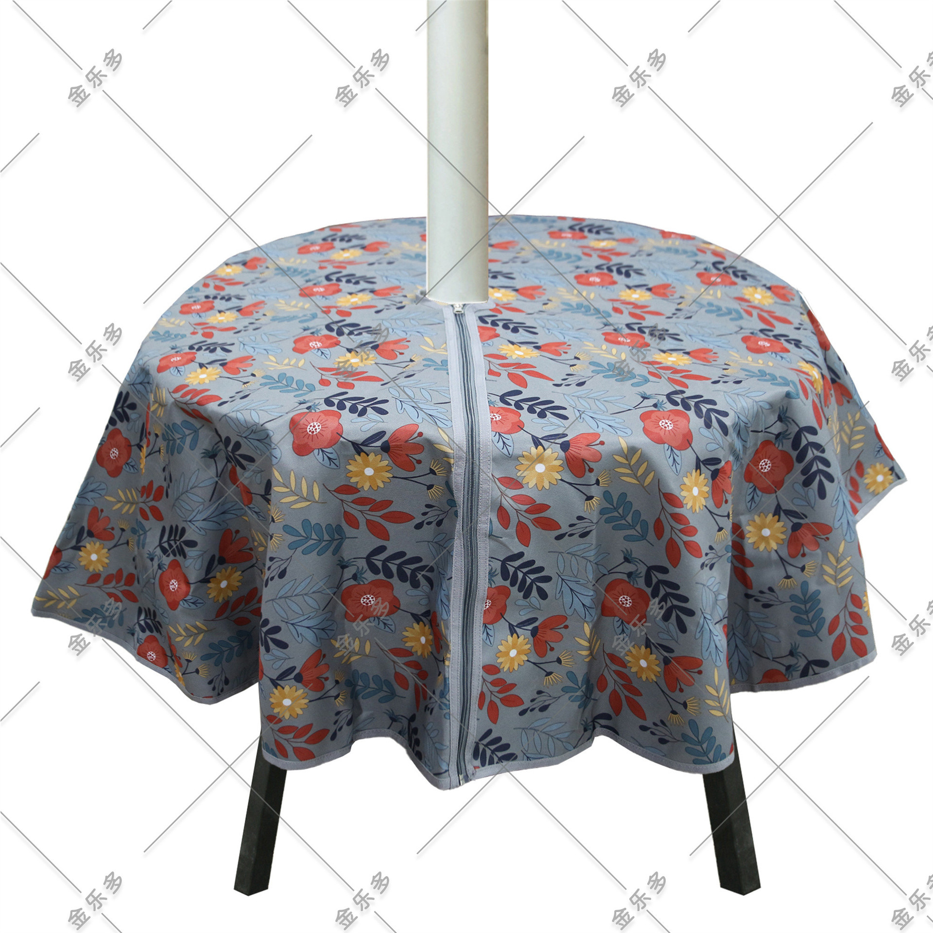 跨境供货露台庭院户外餐桌布防雨防油带伞孔拉链桌布圣诞桌布简约