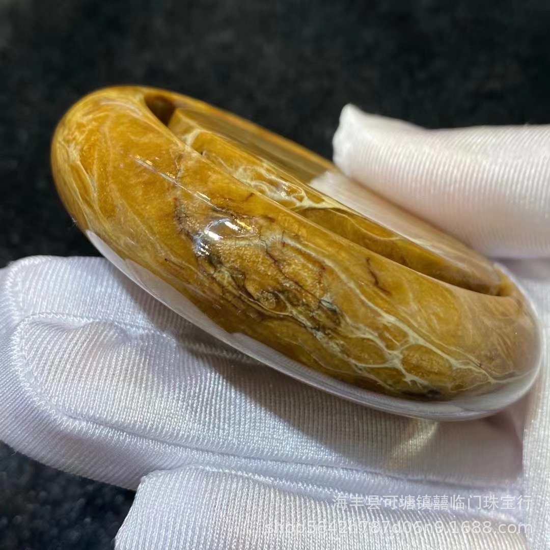 天然根珀花蜡手镯满蜜花蜡明显金黄金黄 根珀手镯 蜜蜡厂家批发