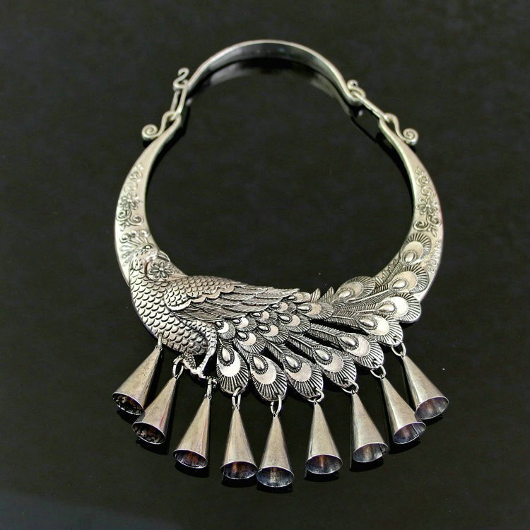 特色民族风苗银孔雀项圈项链挂饰儿童民族舞蹈演出户外摄影项链