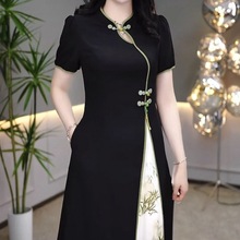 新中式高档斜纹精纺改良版旗袍连衣裙2024新款女装夏季国风裙子