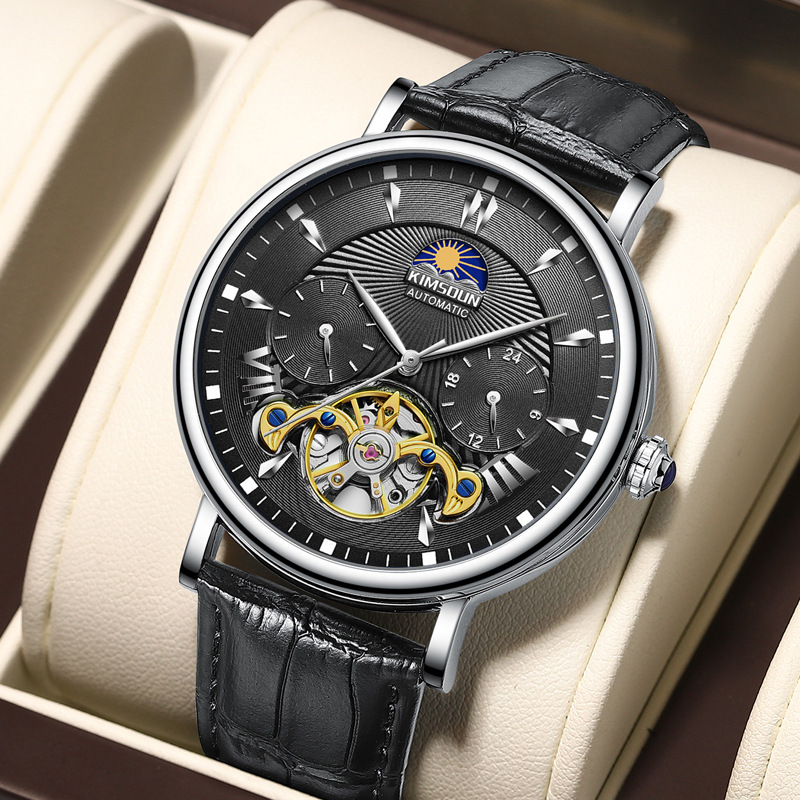 新款金诗顿品牌日月星辰手表男士全自动机械表防水镂空陀飞轮男表