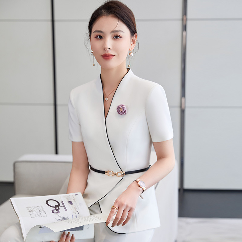 高端短袖职业套装女西装时尚气质职场白领上班西服美容院工作服夏