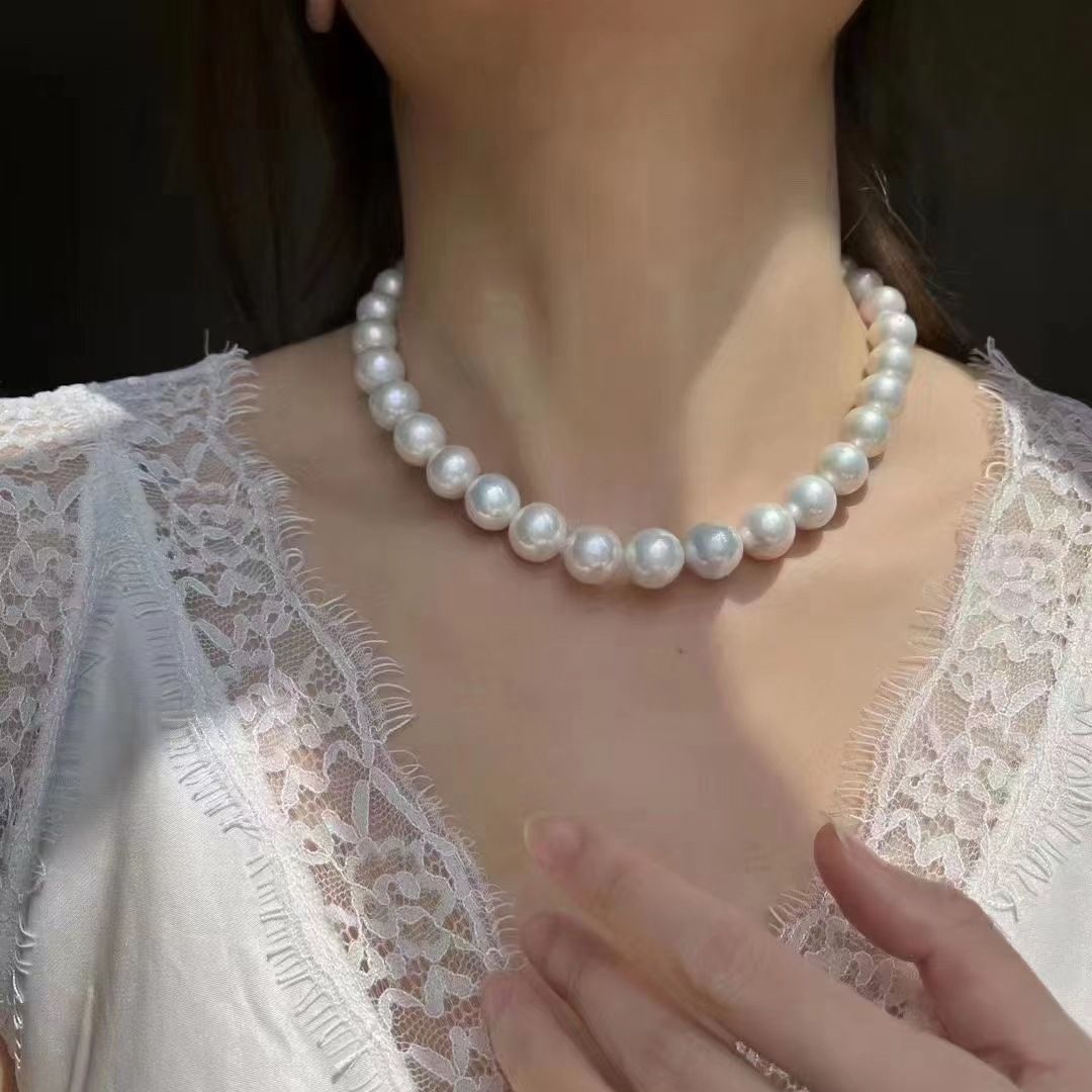 倪妮同款正圆强光天然淡水珍珠项链女轻奢高级感锁骨链颈链s925银