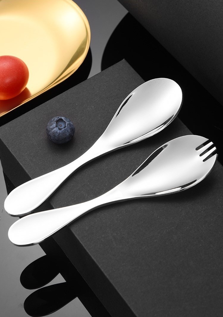 儿童餐具调羹304不锈钢一体短柄叉勺宝宝学吃便携训练辅食勺套装