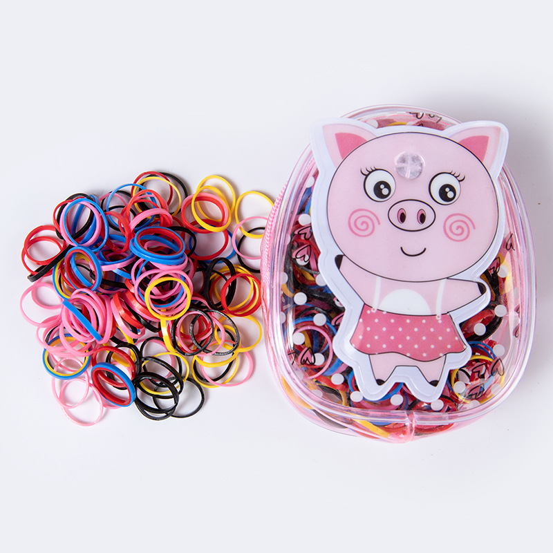 Korean-Style Cartoon Piggy Zipper Bag Disposable Rubber Band Children's Hair Accessories Thickened Black Headband Basic Rubber Band