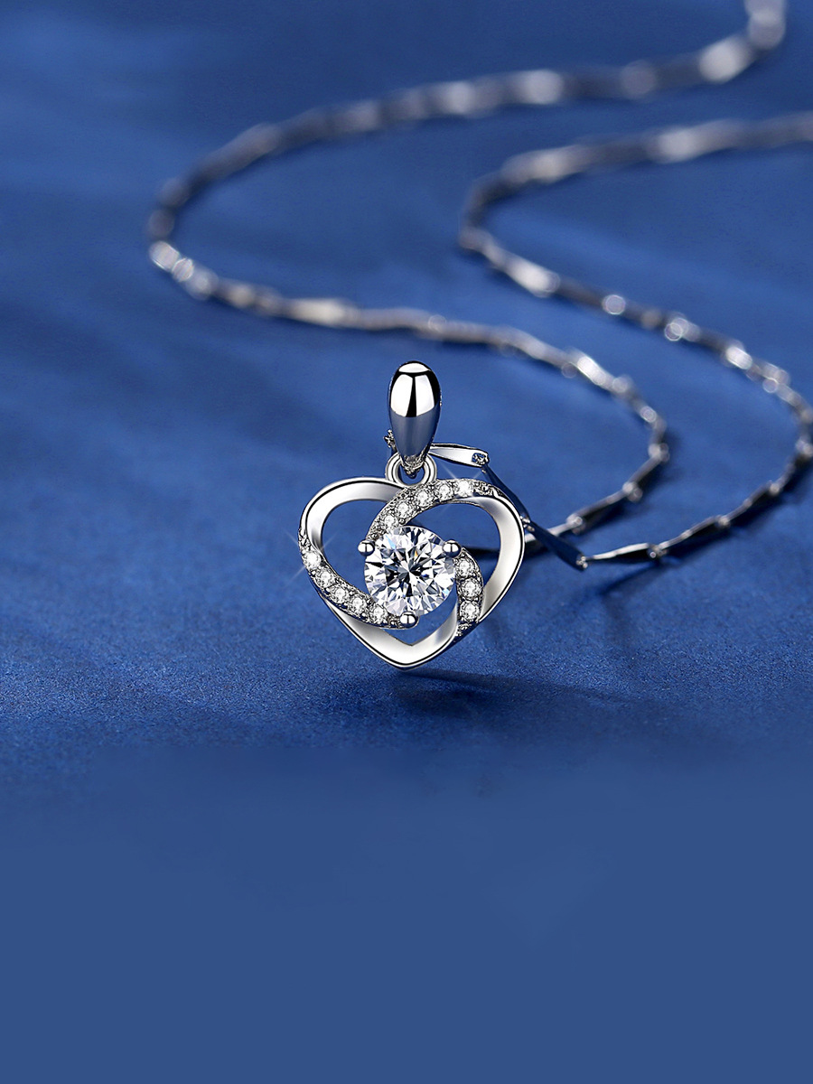 s925纯银永恒之心项链女 日韩简约学生森系爱心形吊坠锁骨链脖链