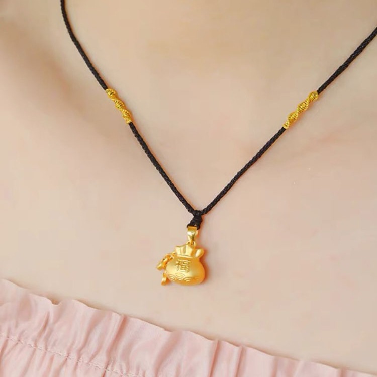 水贝黄金珠宝硬金黄金福袋吊坠女999足金新款锁骨项链挂坠送礼