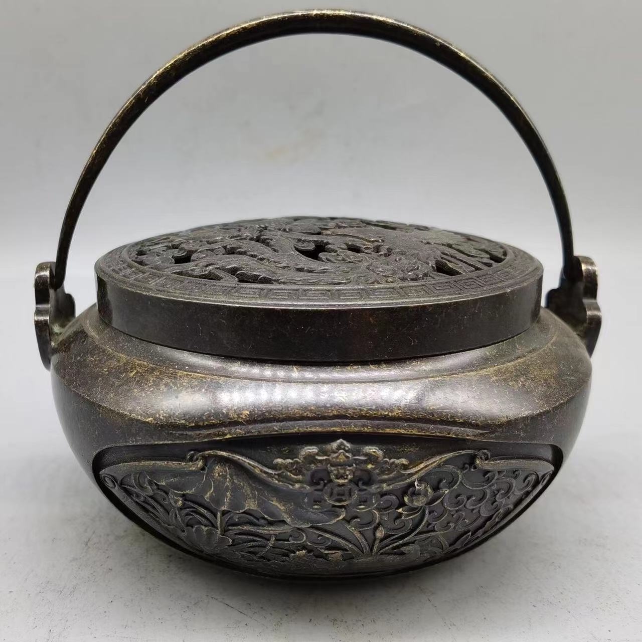 古董古玩批发仿古铜加厚紫铜手炉香炉香薰炉居家乡下收藏老物件