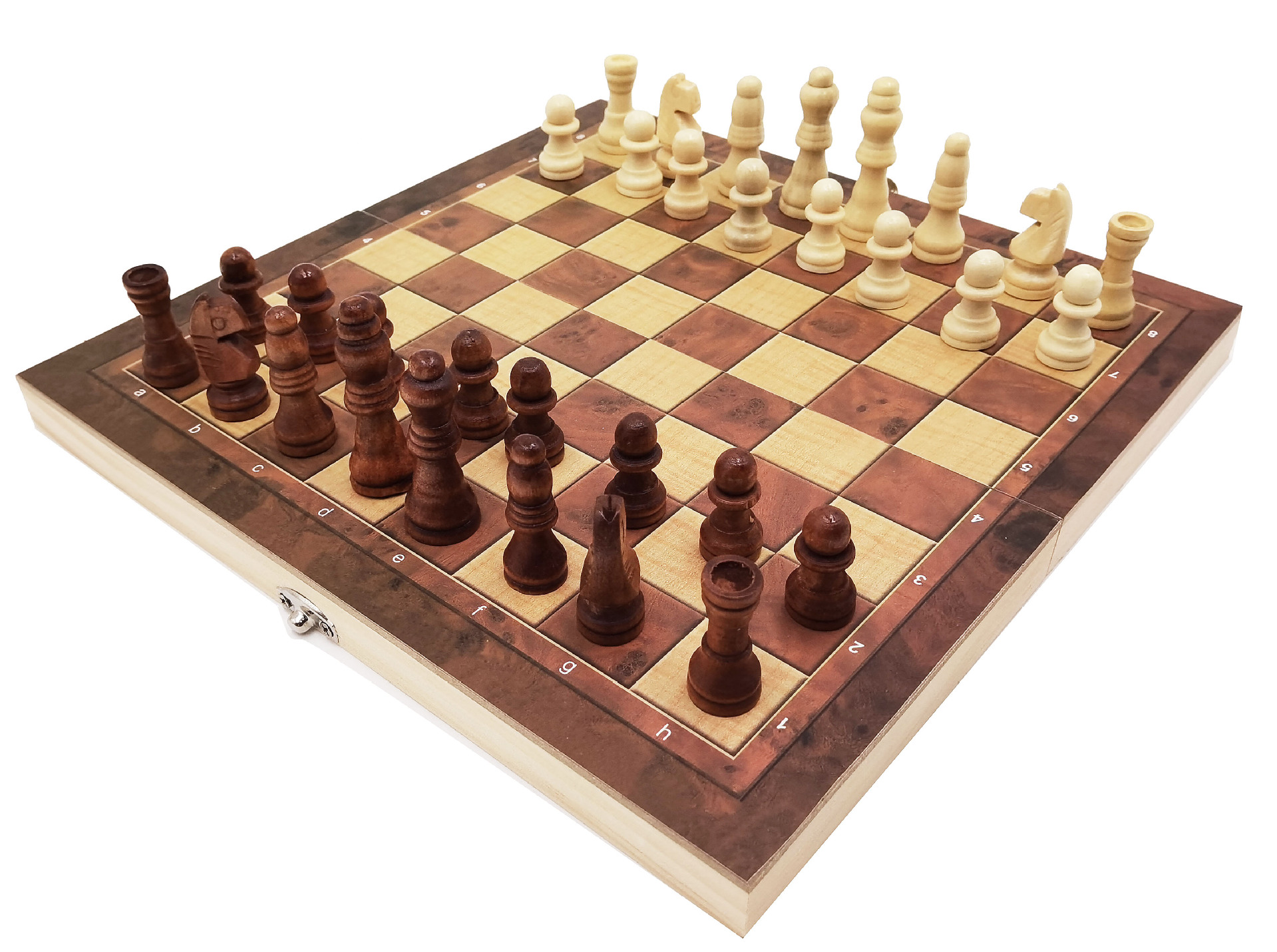 国际象棋西洋棋黑白棋多功能三合一木盒棋盘木质棋可折叠便携式棋-阿