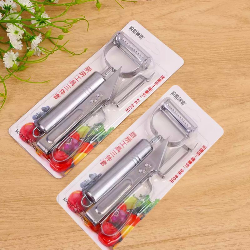 Multifunctional Paring Knife Stainless Steel Peeler Three-Piece Kitchen Gadget Duck Feather Clip Fruit Knife Tools for Cutting Fruit