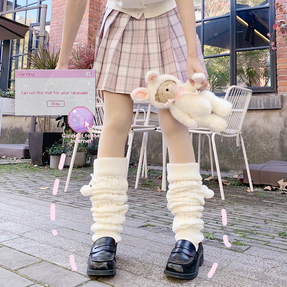 日系软妹jk堆堆袜套大象护膝春秋冬季白色小腿袜女保暖lolita袜子