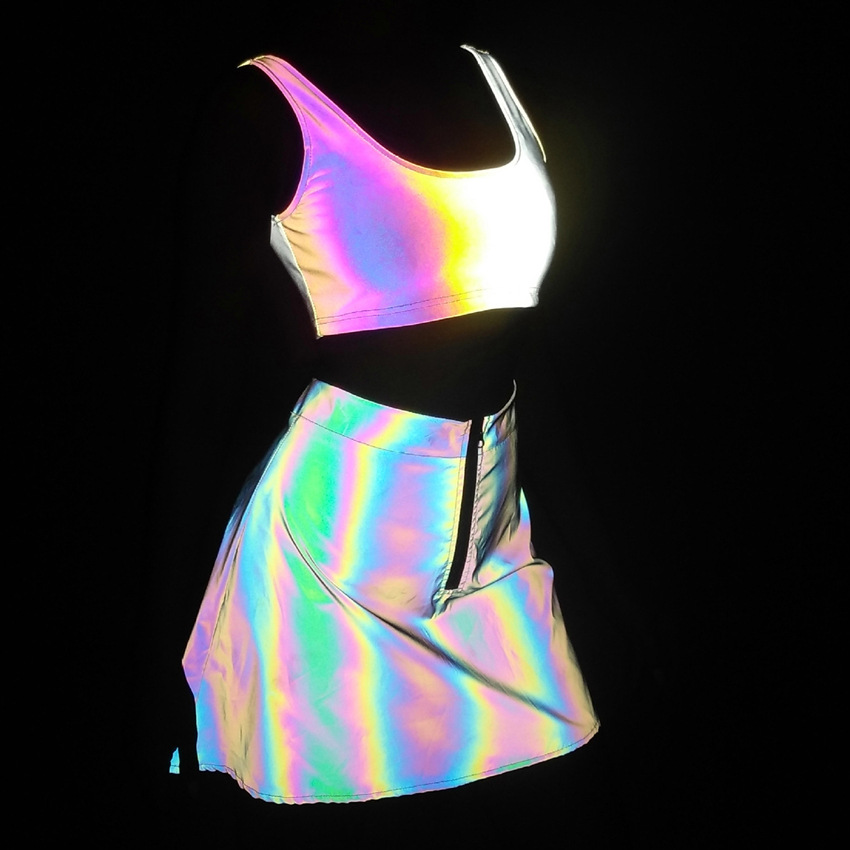 现货批发 高腰短裙女2022夏季新款欧美炫彩反光半身裙包臀a字裙