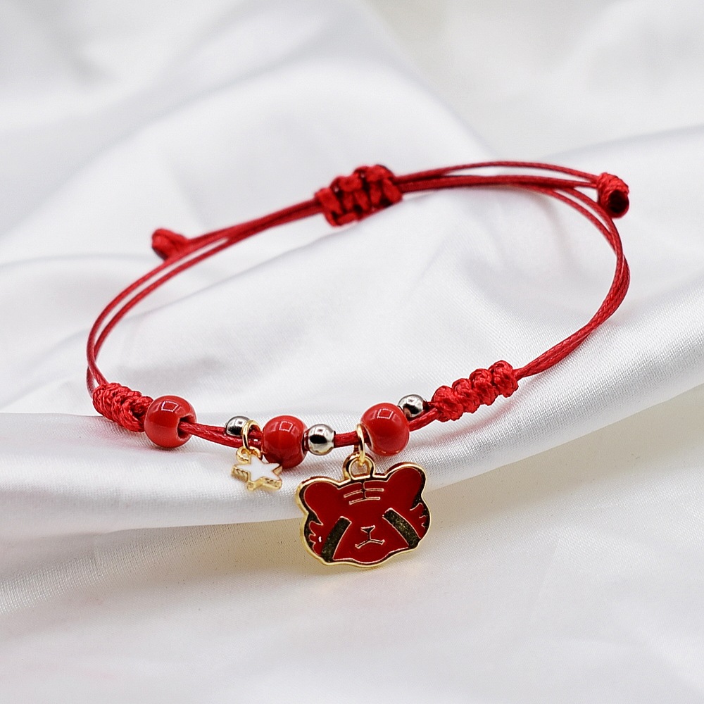 2022新年本命年红绳小老虎学生手链虎虎生威红色编织手绳国潮手饰