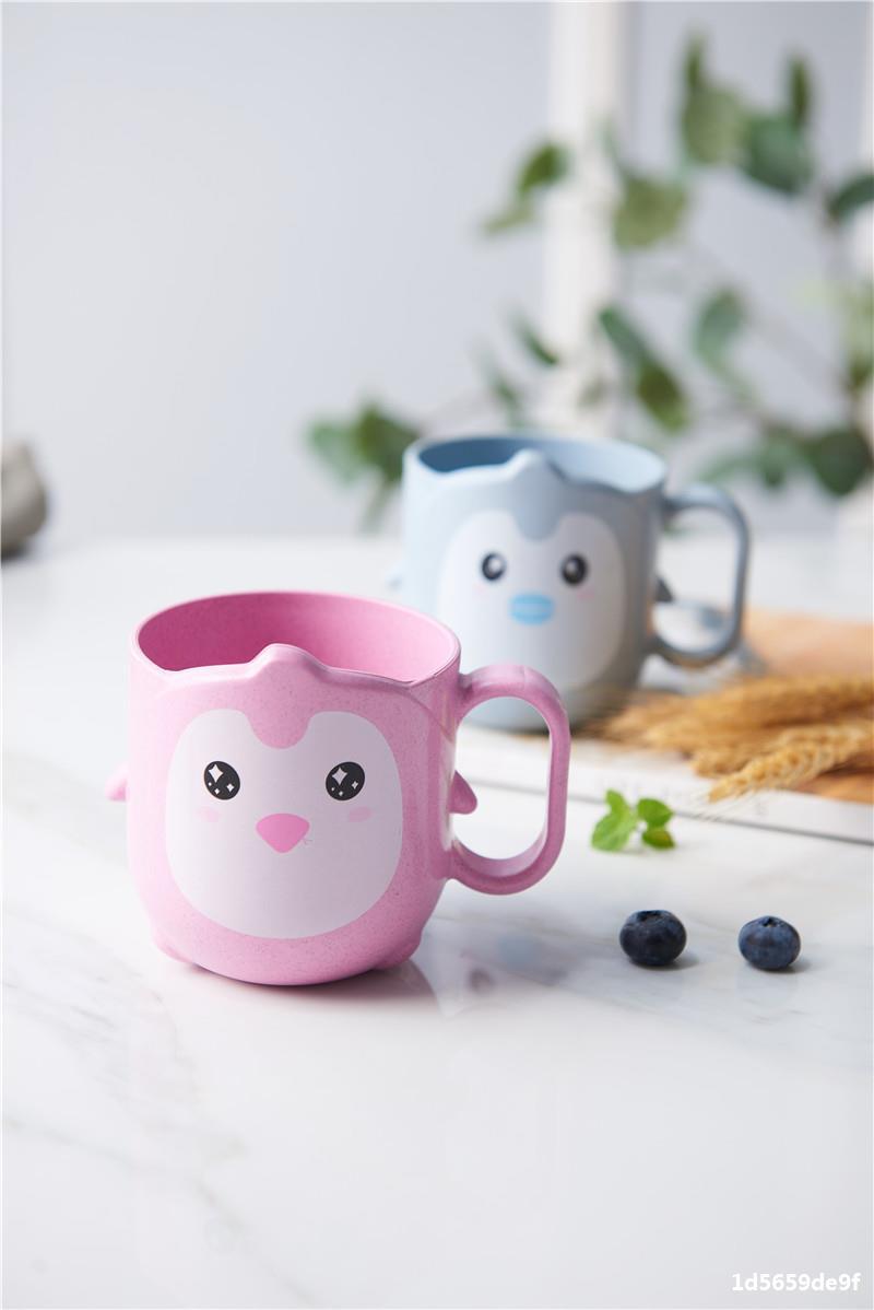 宝宝企鹅口杯创意小麦秸秆儿童漱口杯可爱造型卡通奶杯家用水杯