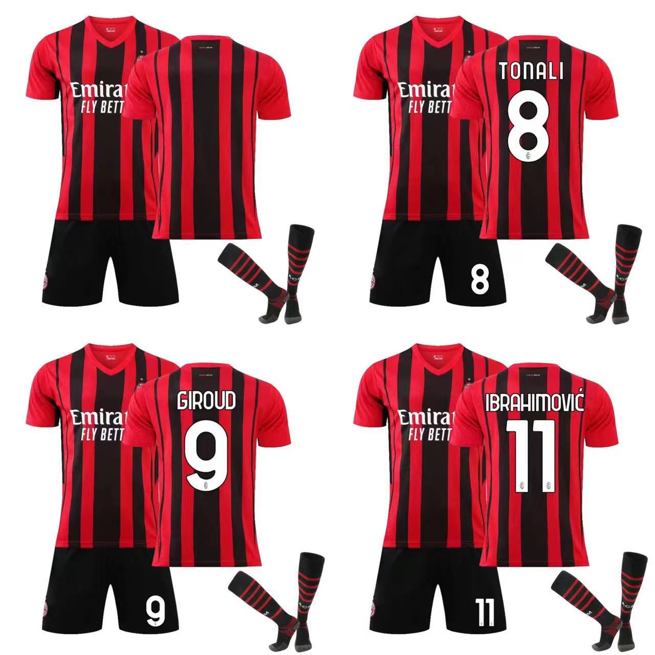 21-22ac米兰球衣主场11号伊布成人儿童运动足球服套装 球袜-阿里巴巴