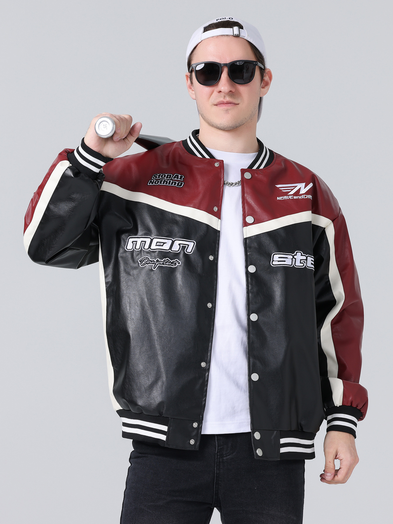 男士人造皮革pu皮夹克春秋季开衫机车风外套防风赛车摇滚皮衣跨境