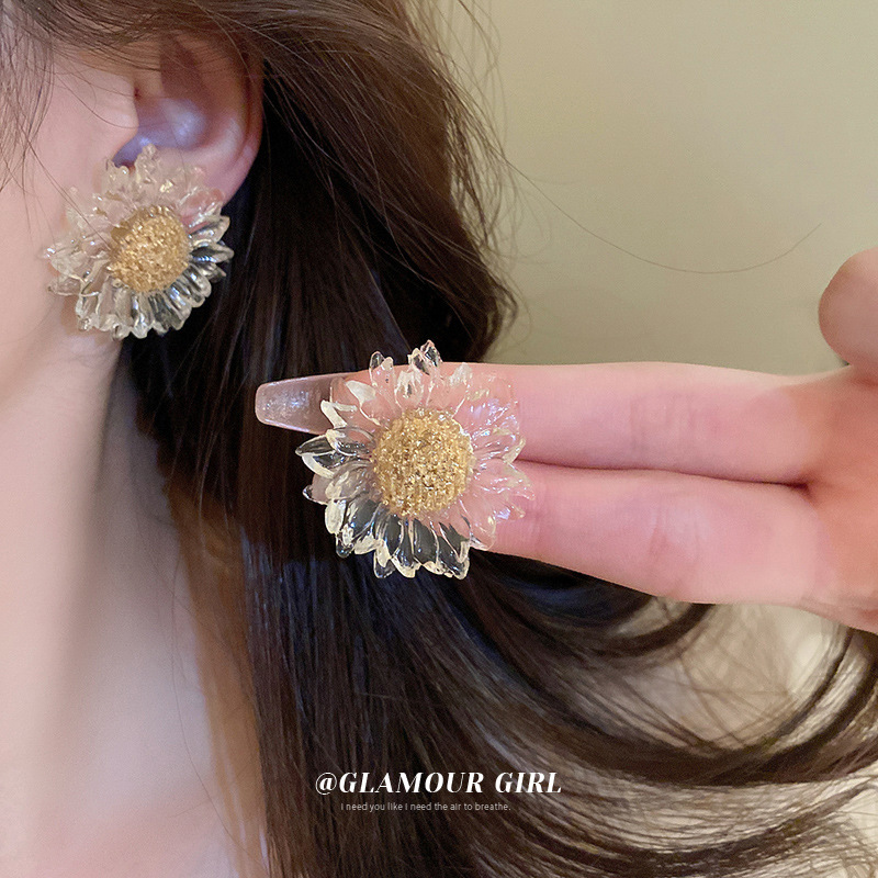 Silver Needle Transparent Flower Earrings Korean Fresh Fashion Personality Ear Stud Sunflower Sweet Mori Earrings Wholesale