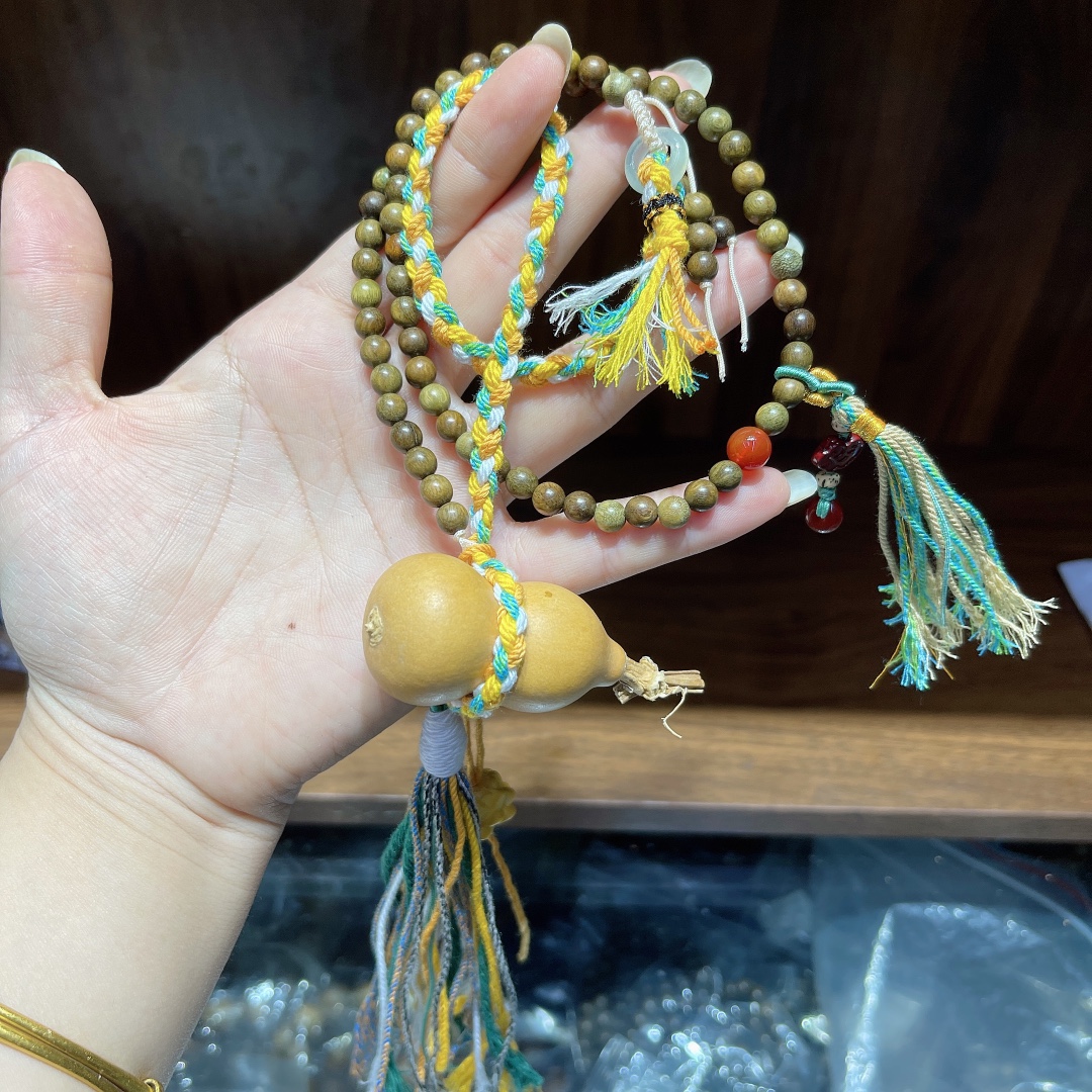天然文玩葫芦项链藏式手搓棉线编绳绿檀盘玩挂坠毛衣链-阿里巴巴