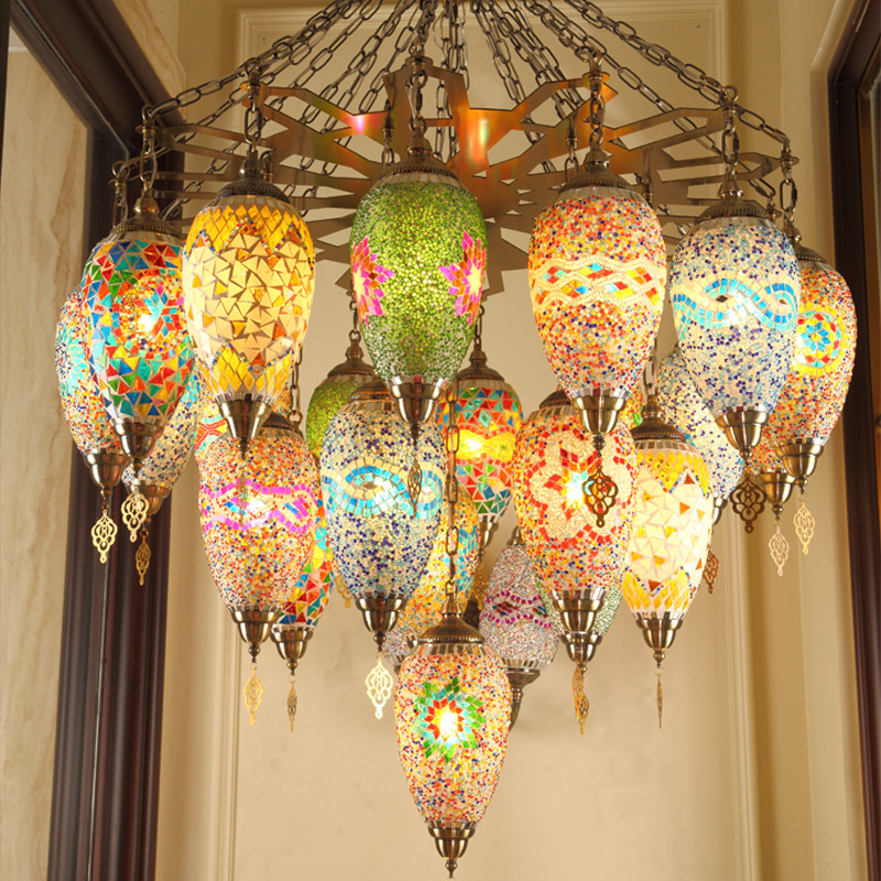 Xinjiang Restaurant Chandelier Stained Glass Decorative Chandelier Exotic West Asian Turkish Style Quiet Bar Bar Lobby Light