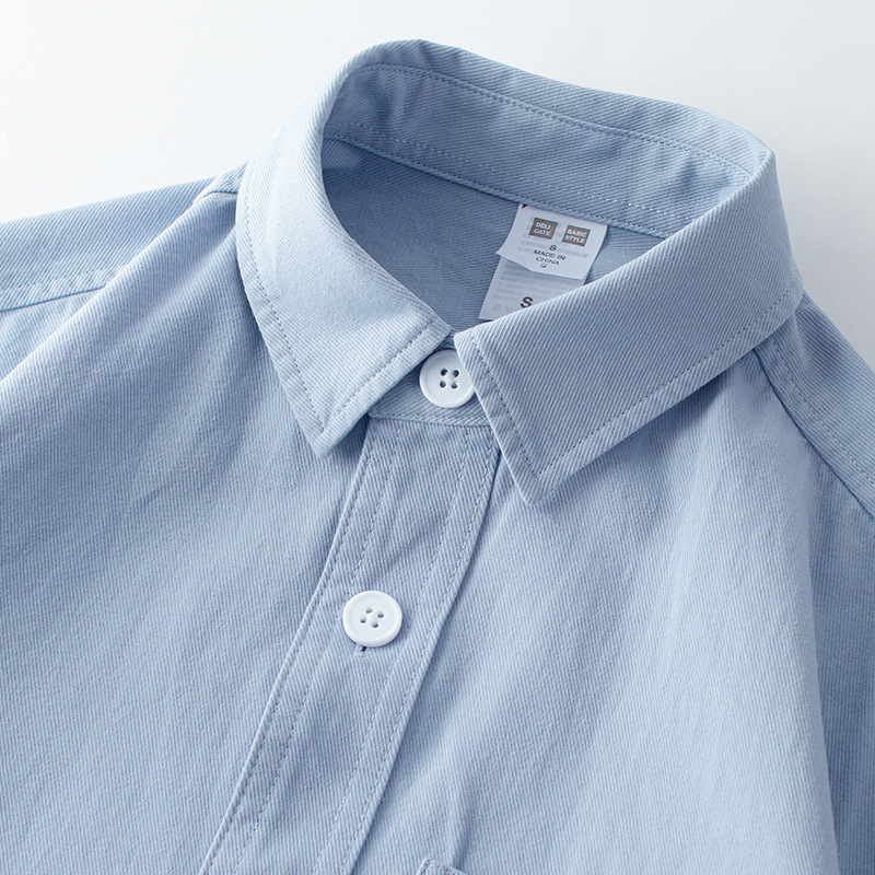 淡蓝色衬衫男士春秋季日系清新基础休闲牛津纺纯棉长袖衬衣打底衫