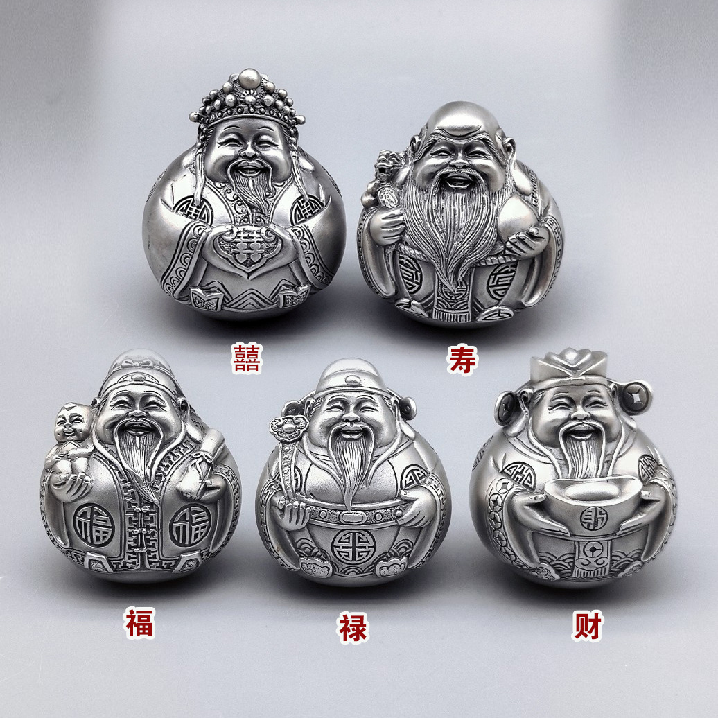足银999复古福禄寿喜财不倒翁摆件茶宠手把件 纯银高档商务礼品批