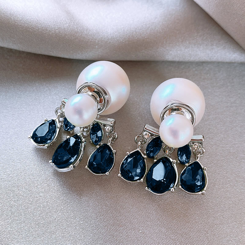 Silver Needle European and American Blue Water Drop Diamond Pearl Stud Earrings Niche Design Earrings Fashion All-Match Earrings Wholesale for Women