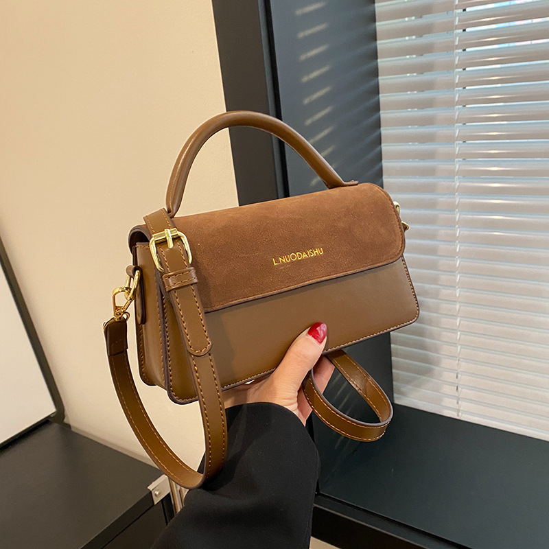 俐诺袋鼠小众复古磨砂手提包女包新款简约百搭单肩斜挎包手拎包